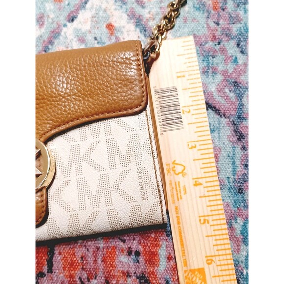 Michael Kors Vanna Mini Crossbody Purse Tan Leather and Vanille Monogram - Picture 4 of 7